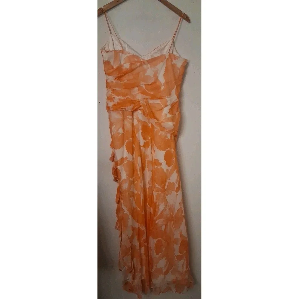 100% Silk Floral‎ Maxi Dress Women's 12 Strappy Ruffle Waterfall Chiffon Fairy - Picture 10 of 16